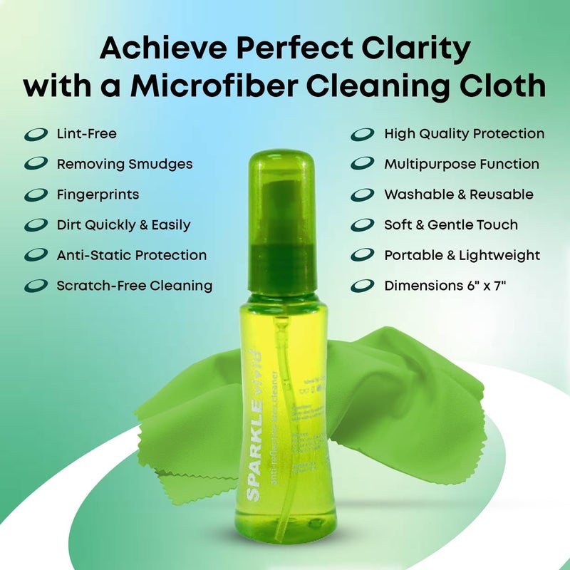 OPTIPAK Sparkle Vivid Anti-Reflective Safe Lens Cleaner Spray Kit - (2) 2oz Glasses Cleaner Spray & (2) Microfiber Cloth for Eyeglasses, Sunglasses, Lenses, Screens and Camera Cleaning Kit (4 Piece Set) - Image 4